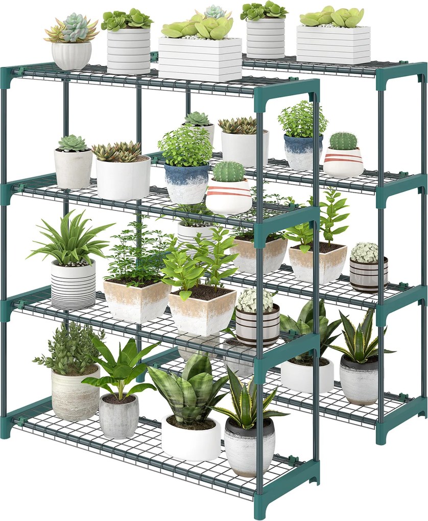 Outsunny 2 db 4-polcos növénytartó állvány, 104 cm magas — acél beltéri/kültéri polcok, többszintes kaspótartó, sötétzöld | Aosom