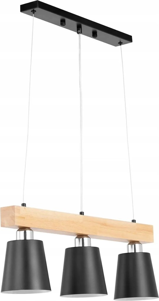 Függő mennyezeti lámpa 3 pontos E27 fa gerenda