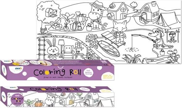 Színező tekercs, öntapadó, 31x355 cm, STICK N, vidám falu (SN29006)