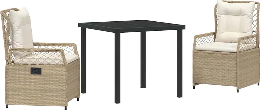vidaXL Kert étkező szett 3 pcs Beige és Krémszínű polirattan