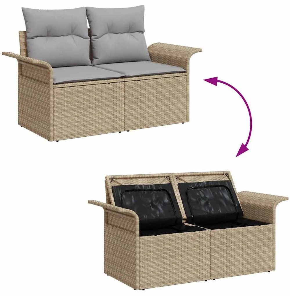Kerti Kanapé Szett párnával tárolóval 4 pcs Bézs Poli rattan