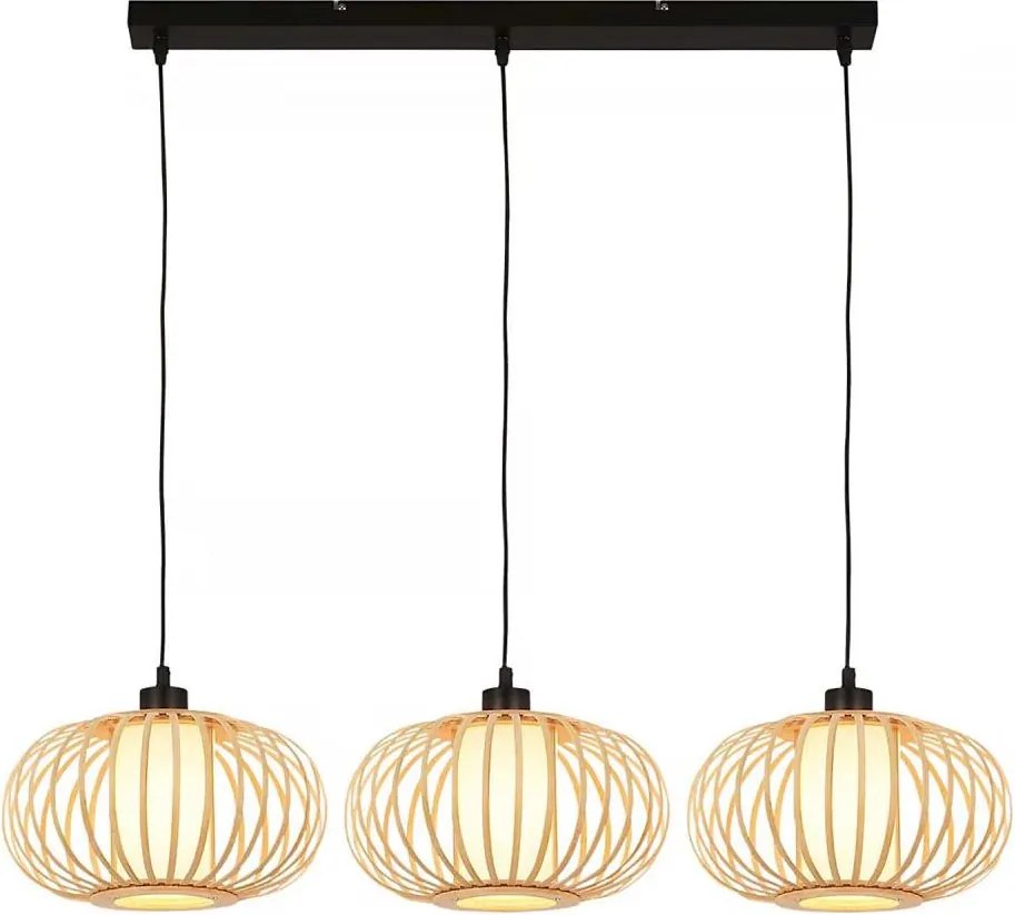 Briloner 4759031 - Függőlámpa kábelen 3xE27/10W/230V fekete/bambusz