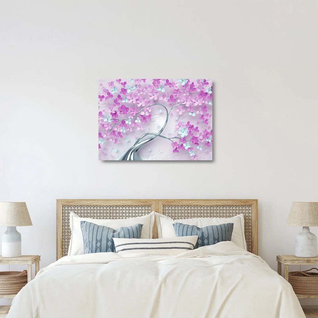 Virágok képe egy ezüst törzsön - absztrakt (üvegen) (70x50 cm)