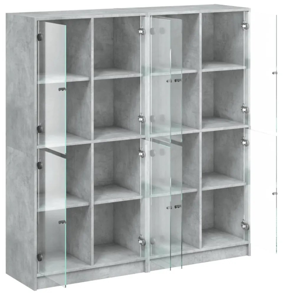 betonszürke szerelt fa könyvespolc ajtókkal 136 x 37 x 142 cm