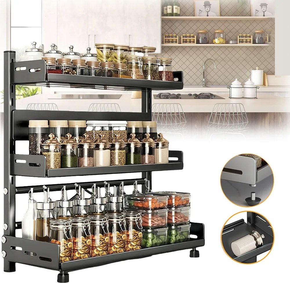 Álló fűszertartó állvány, 3 szintes polc a konyhapulthoz