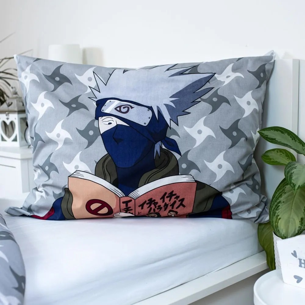 Egyszemélyes pamut gyerek ágyneműhuzat 140x200 cm Naruto "Grey" – Jerry Fabrics