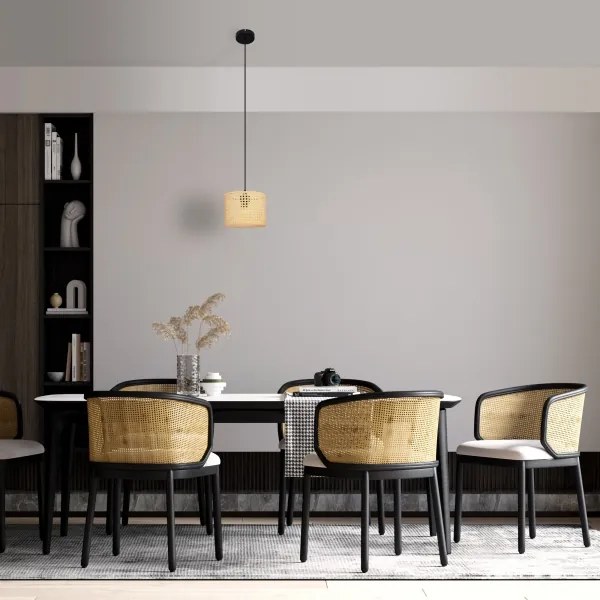 Csillár zsinóron ALBA 1xE27/15W/230V á. 20 cm rattan/fekete