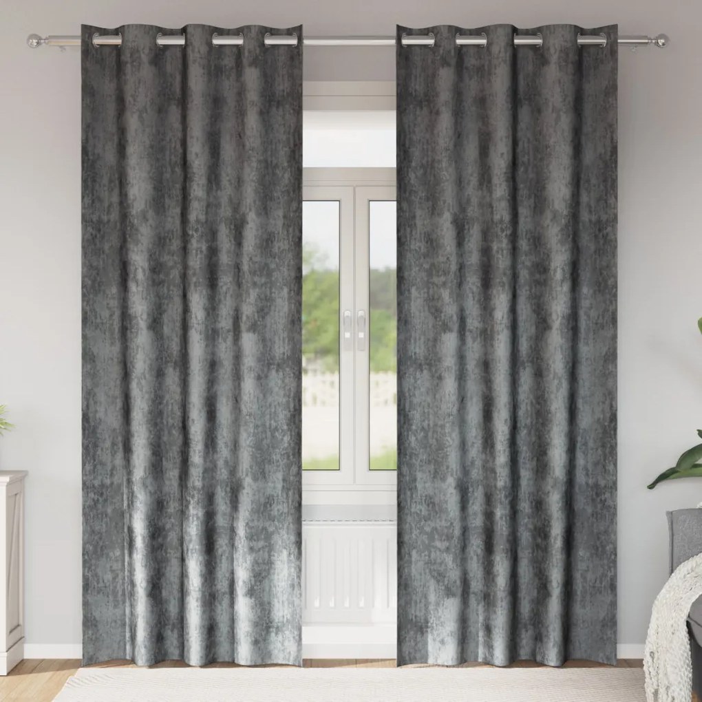 Bársony Függönyök 2 db Szemfüggönnyel Szürke 260x140 cm