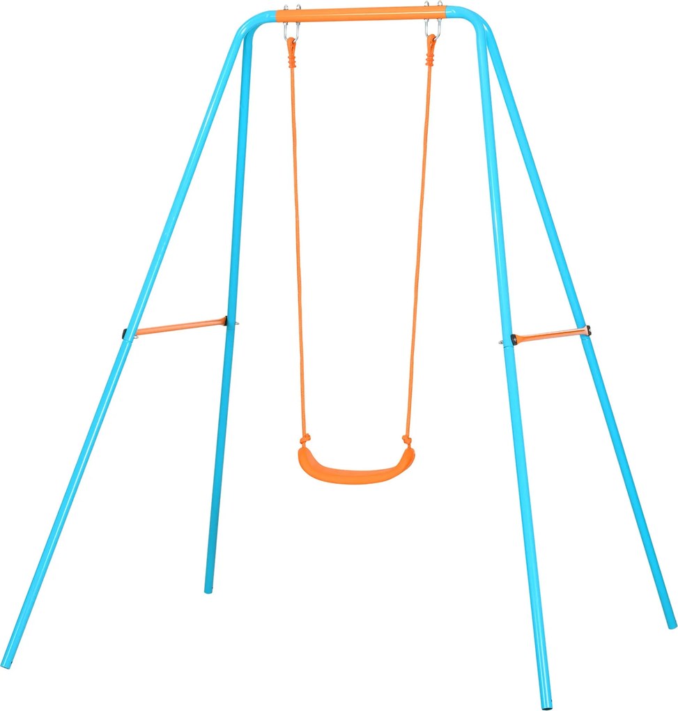 Outsunny Gyerek Hinta 3-8 Év, Acél és PE, Ülés és Rögzítő Cövekek, 163x145x181 cm, Kék és Narancs | Aosom