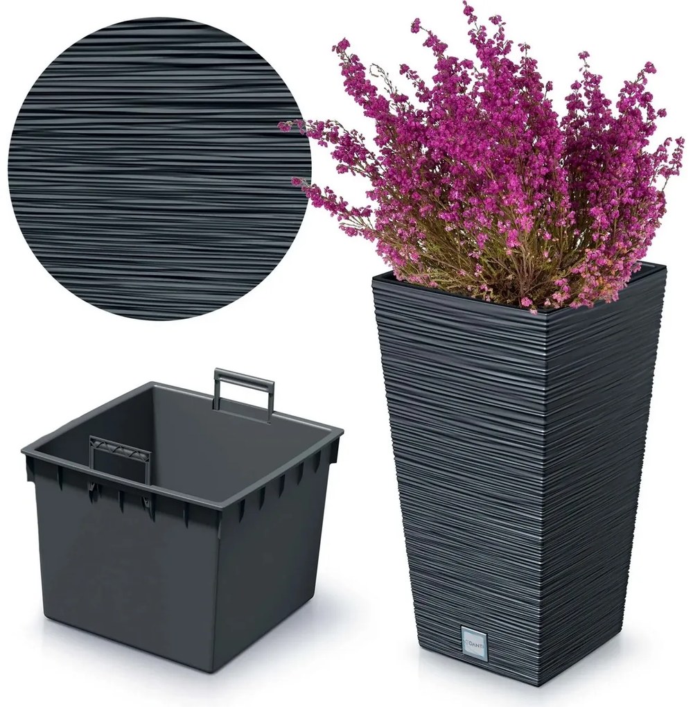 FURU SQUARE 24 cm-es virágtartó, antracit, 24 cm