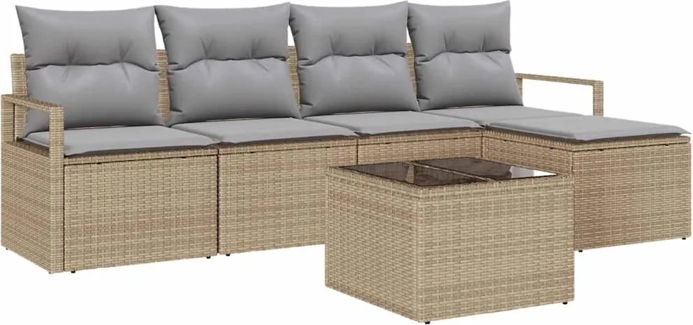 vidaXL Kanapé Szett párnával 6 pcs Beige és Világosszürke polirattan
