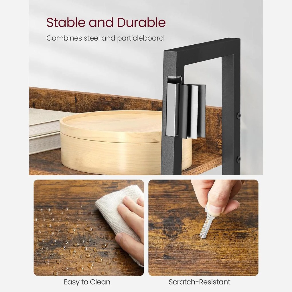 Könyvespolc, létra polc, 5 szintes, vintage barna és fekete 40x30x180cm