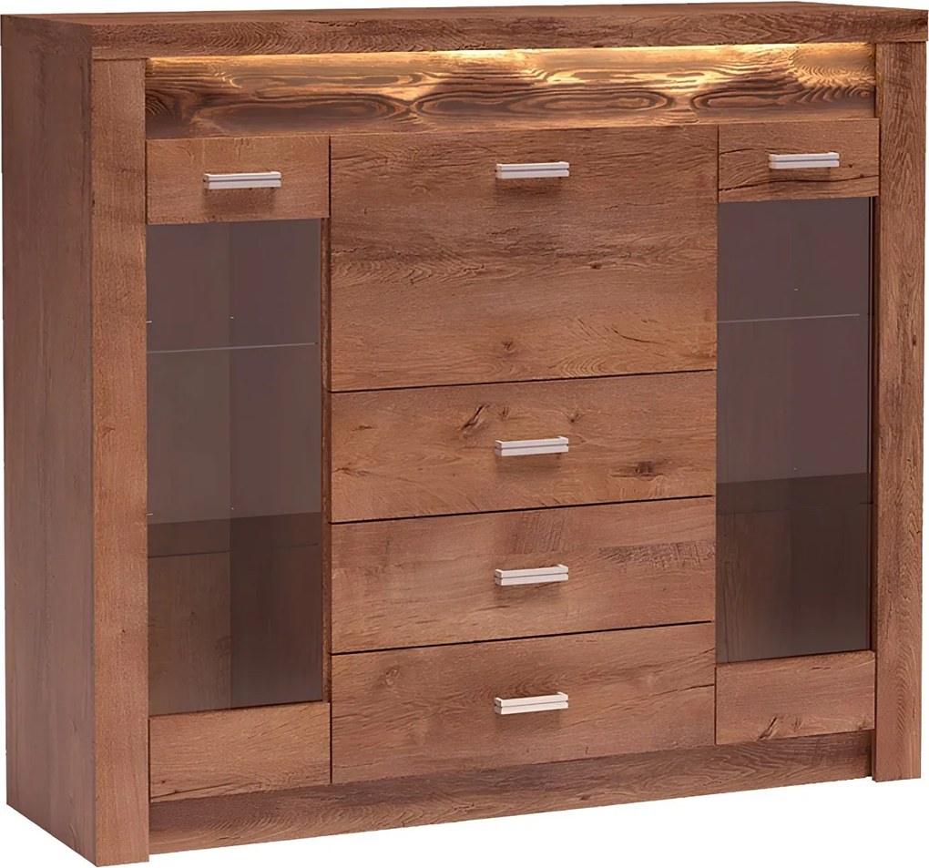 Vitrines komód, világos kőris, INFINITY 08