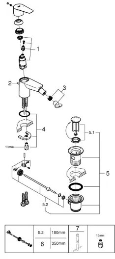 GROHE 23345001 - START EDGE bidé csaptelep fényes króm