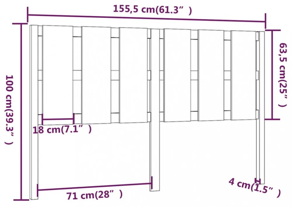 fehér tömör fenyőfa ágyfejtámla 155,5x4x100 cm