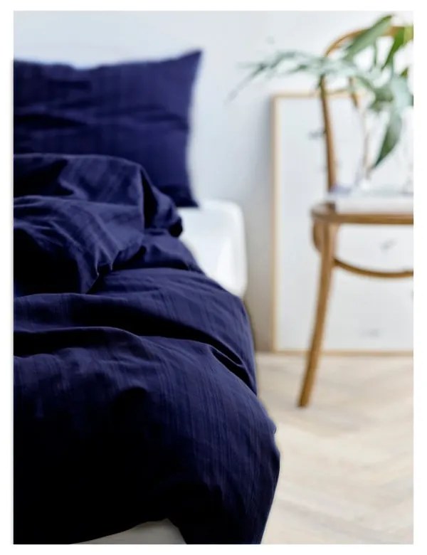 Sötétkék egyszemélyes hosszabbított damaszt ágyneműhuzat 140x220 cm Noble – Södahl