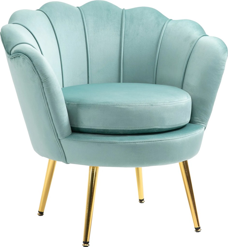 HOMCOM Vintage Stílusú Karosszék Kék Velúrral, Magas Támlás Hálószobai Karosszék 76x67x74cm, Zöld | Aosom