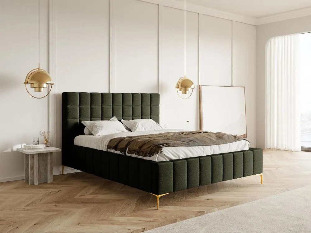 Franciaágy 180 cm Sheldona 180 (ágyráccsal) (tárolóhellyel) (oliva + arany). 1099756