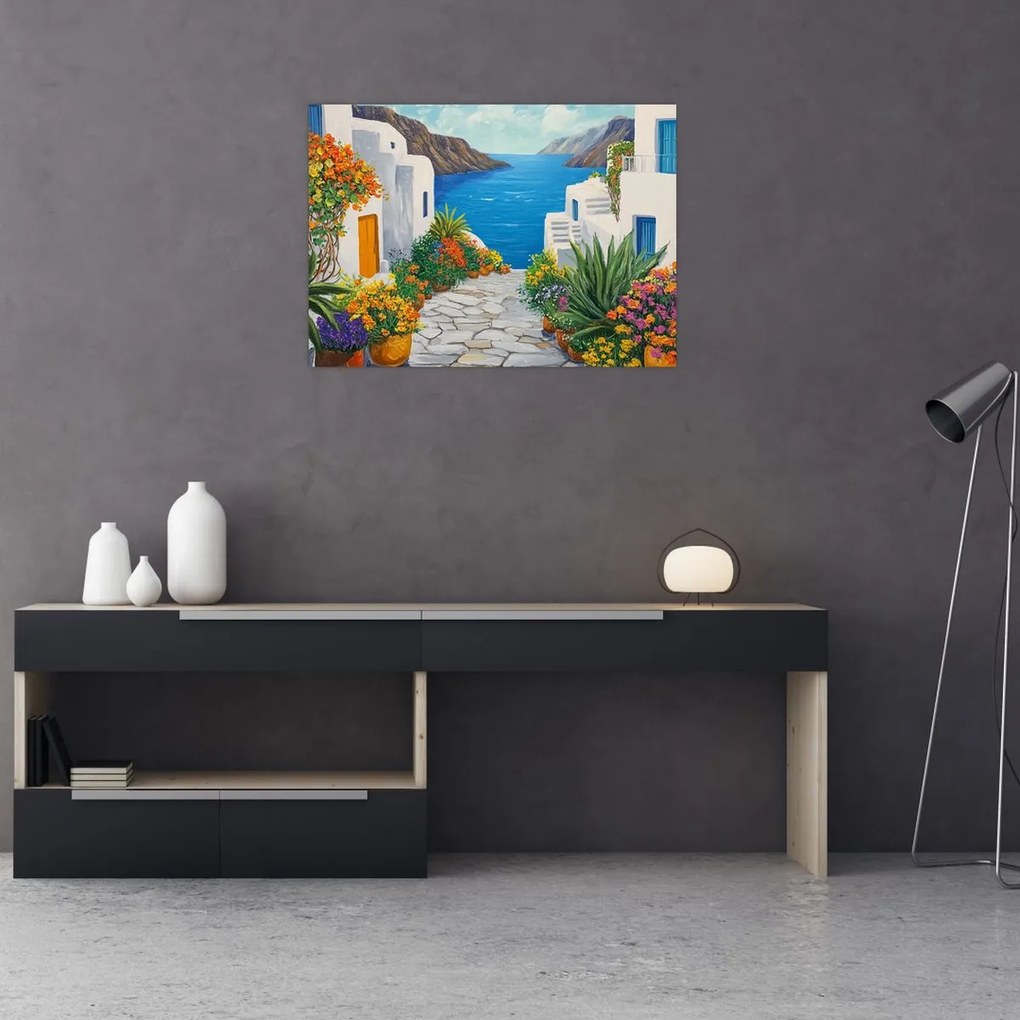 Üveg kép - Görög sikátor (70x50 cm)