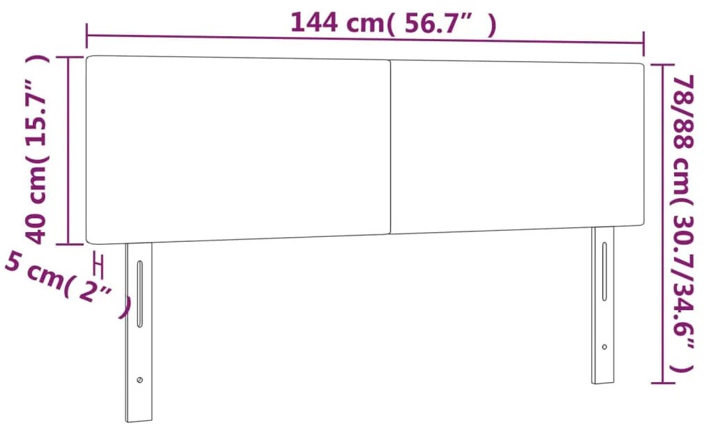 világosszürke bársony LED-es fejtámla 144x5x78/88 cm