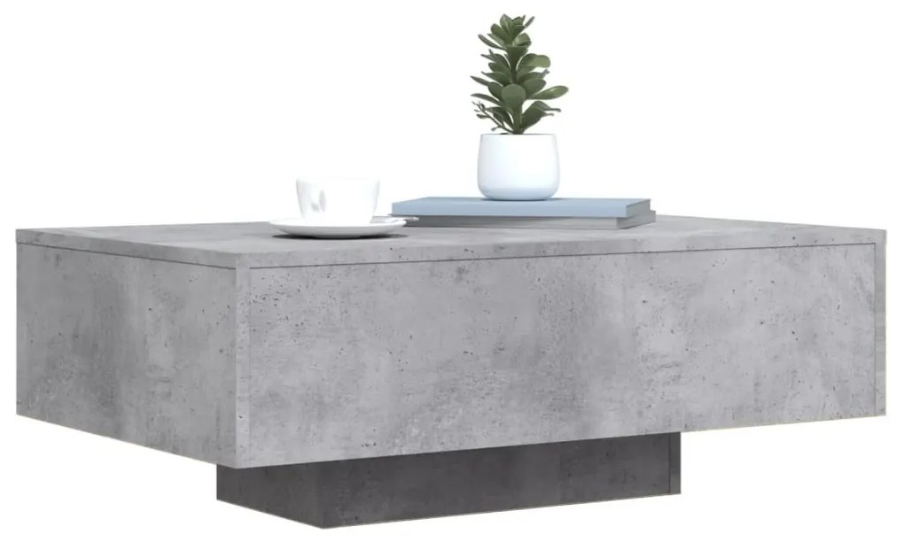betonszürke dohányzóasztal LED-lámpákkal 85 x 55 x 31 cm