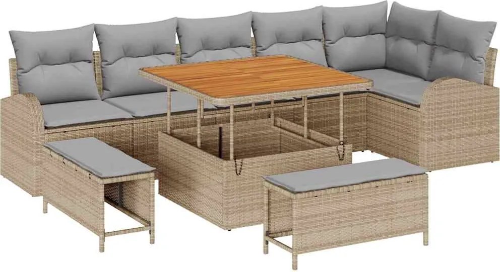 vidaXL Kerti Kanapé Szett párnával 9 pcs Beige és Világosszürke