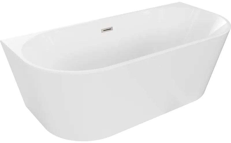 Mexen Oval, szabadon álló falra szerelhető kád 160 x 80 cm, fehér, szálcsiszolt acél túlfolyó, 52671608000-97