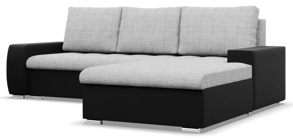 Toronto sarokkanapé, 2 ágyneműtartóval, fonott + műbőr, jobboldali, szürke - fekete