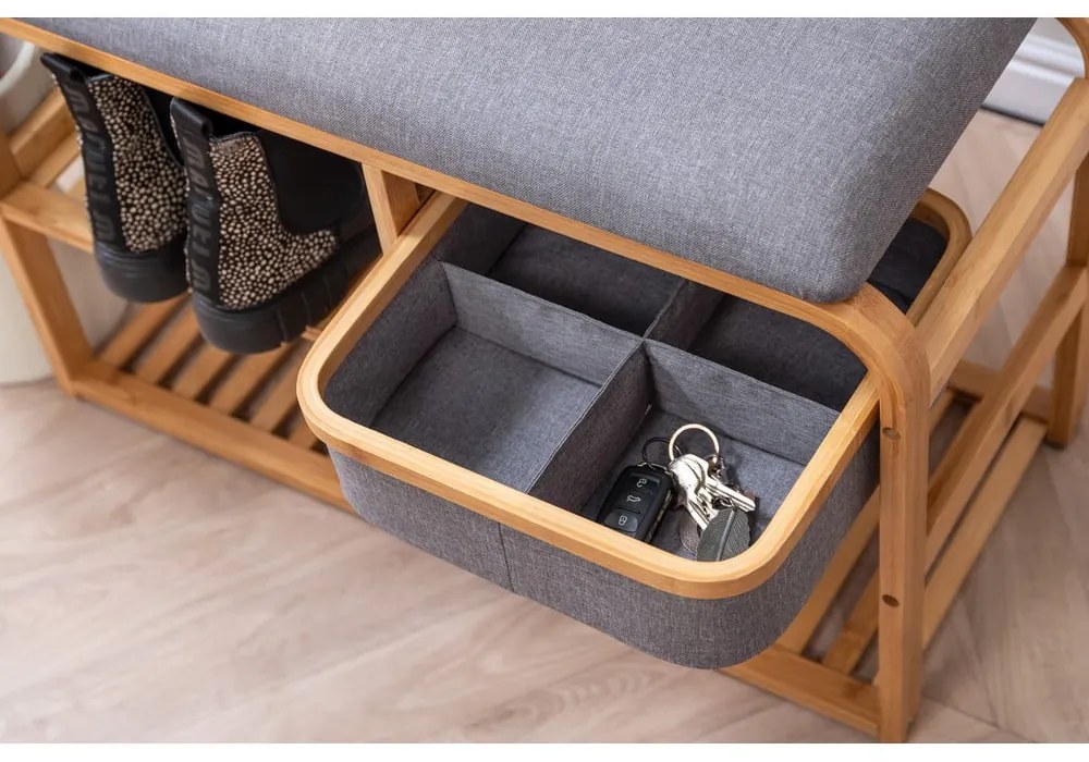 Bench bambusz cipőtartó szürke ülőrésszel, szélesség 70 cm - Leitmotiv