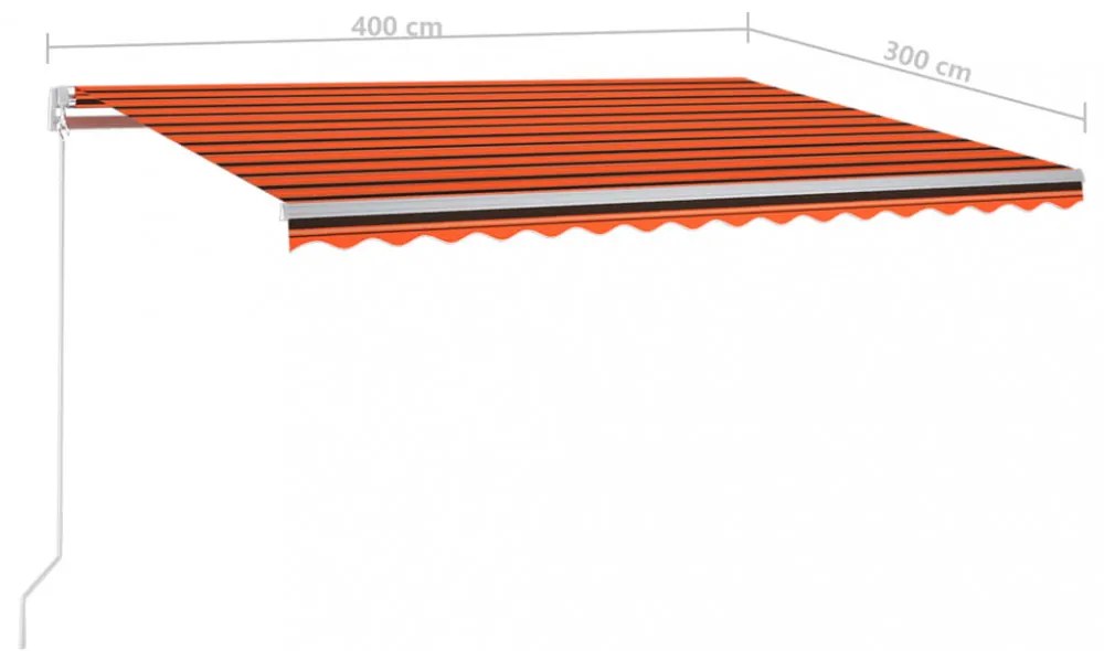 narancs és barna kézzel kihúzható LED-es napellenző 400x300 cm