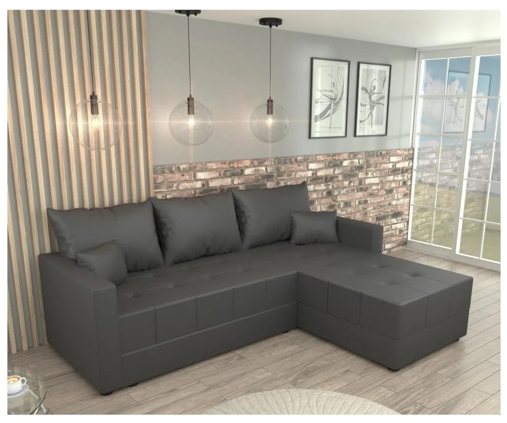 Univerzális, L-alakú, kihúzható sarokülőgarnitúra DUBLIN, szürke