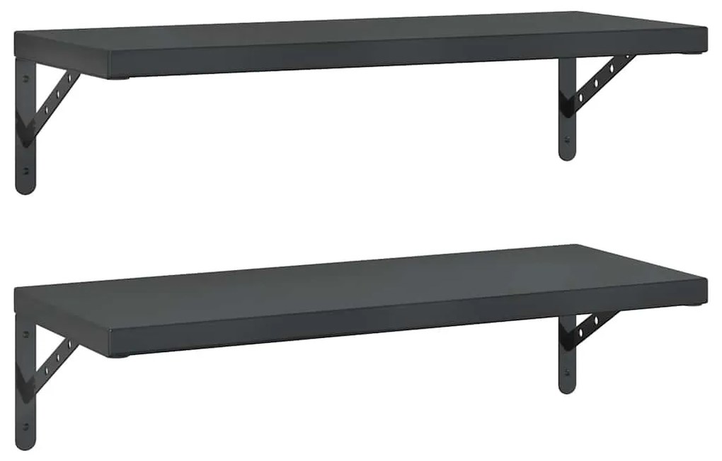 2 db fekete rozsdamentes acél fali polc 75 x 30 cm