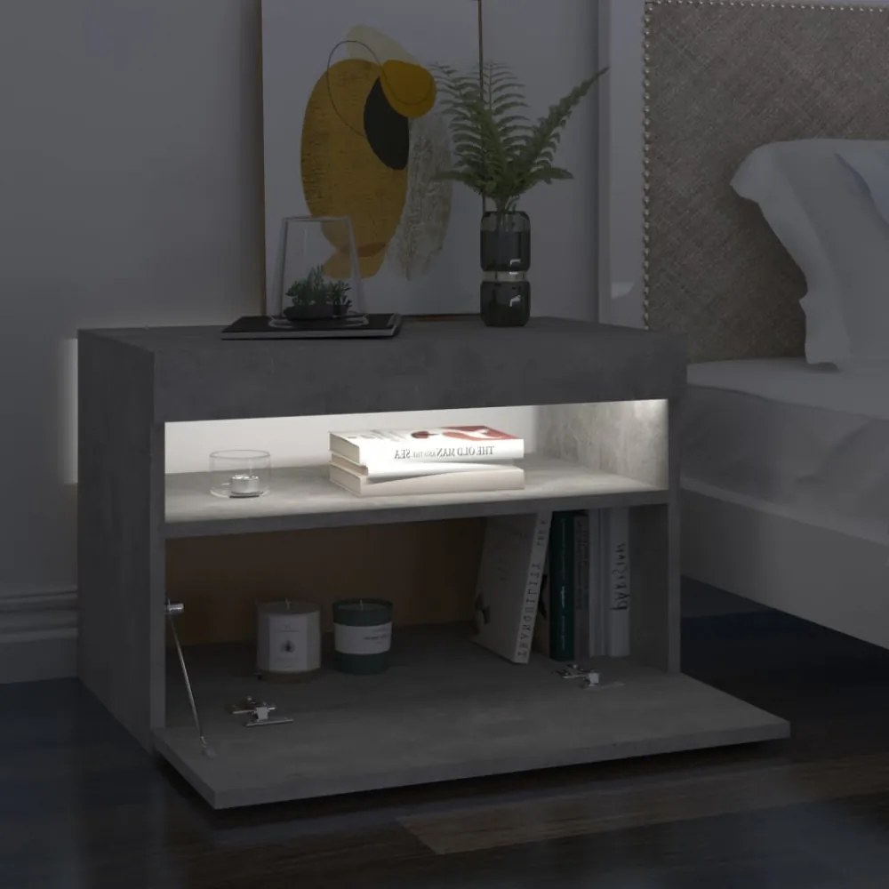 betonszürke éjjeliszekrény LED-lámpákkal 60 x 35 x 40 cm