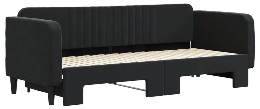 fekete kihúzható bársony heverő 80 x 200 cm