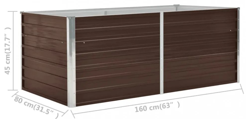 vidaXL barna horganyzott acél kerti magaságyás 160 x 80 x 45 cm