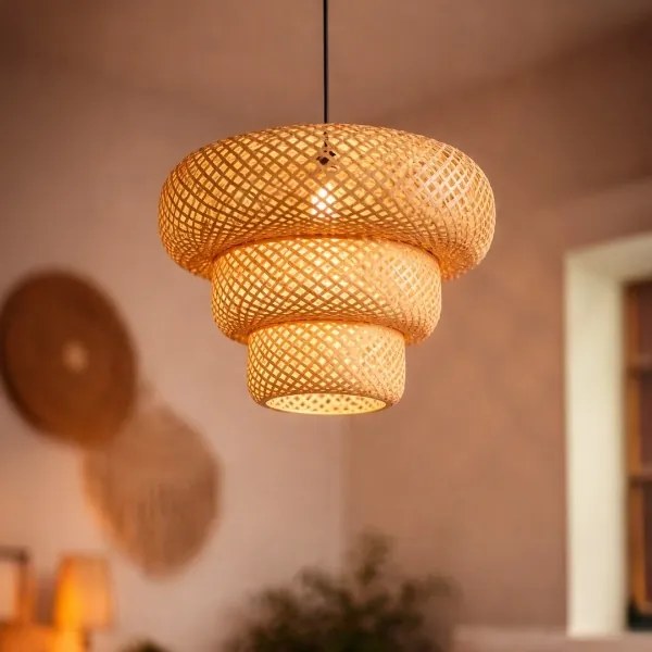 Kábelre függesztett TULUM függőlámpa 1xE27/15W/230V, átm. 35 cm, bambusz