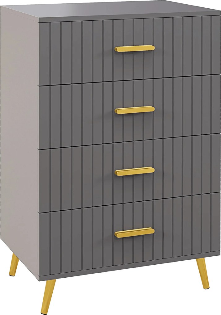 HOMCOM Modern és Felborulásgátló 4-Fiókos Komód, Fa és Alumínium Komód, 60x40x90 cm, Arany és Sötétszürke | Aosom
