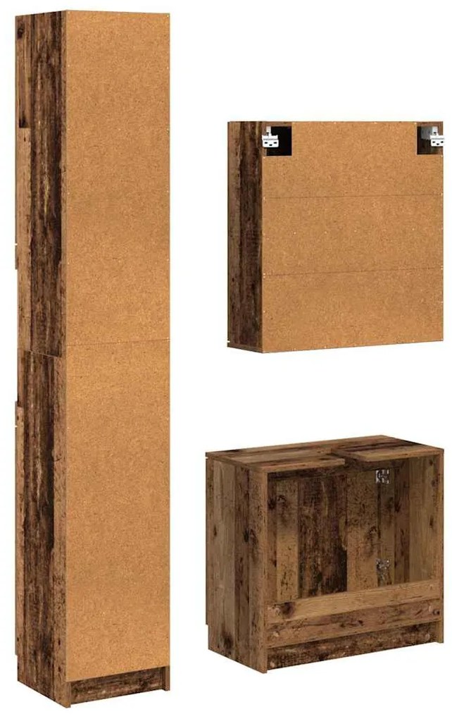 vidaXL Fürdőszobai Szekrény Szett polcokkal tárolóval Öreg fa Faanyag