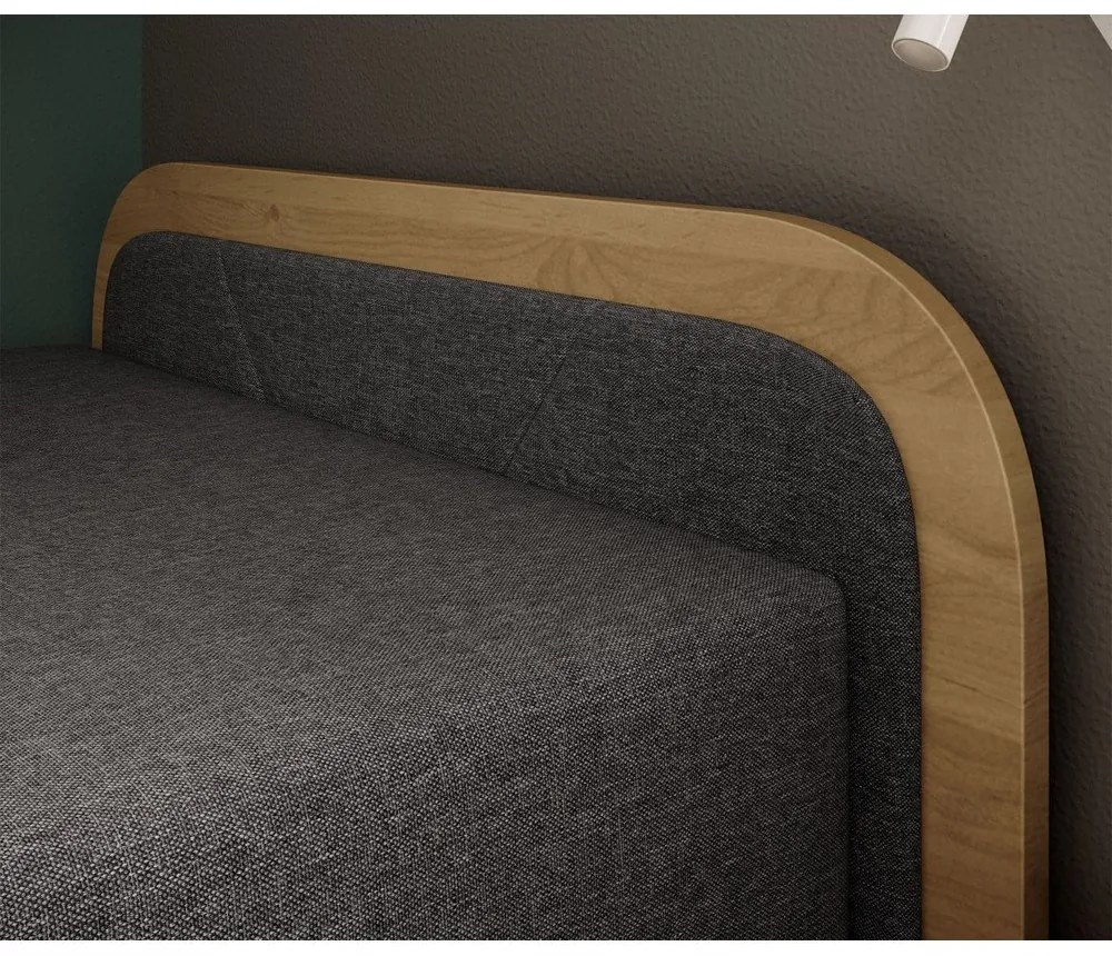 Okkersárga-sötétszürke kárpitozott-forgácslemez ágyneműtartós egyszemélyes ágy matraccal 80x190 cm Parys – ELTAP