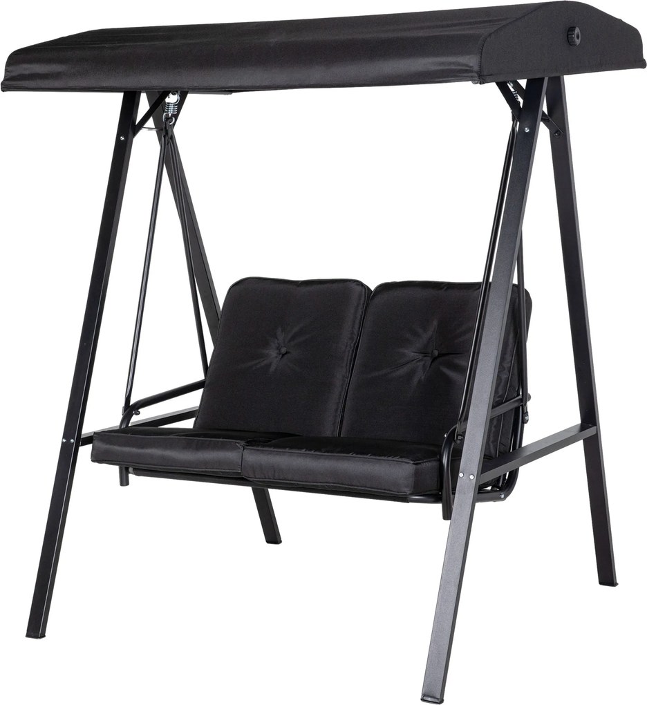Outsunny Hollywood Hintaágy 2 Személyes, Állítható Napernyővel, Párnákkal, 220 kg Teherbírású Hinta Pad, Tökéletes Kertbe, Erkélyre, Fekete, 145 x 116