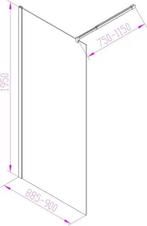 WI01-90 Walker walk in zuhanyfal 90x195 cm , 8mm-es üveggel