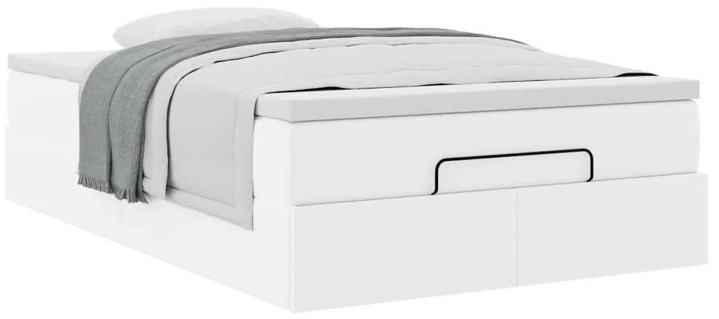 Ottomán ágykeret matraccal Fehér 120x200cm műbőrrel