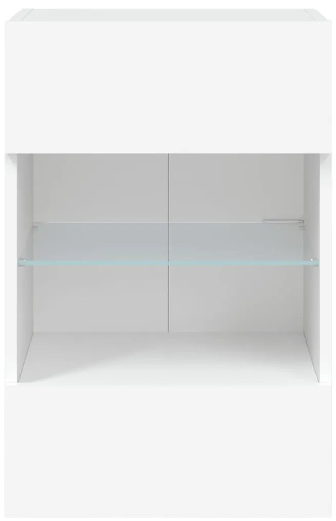 2 db fehér fali szekrények LED világítással TV-hez 40x30x60,5 cm