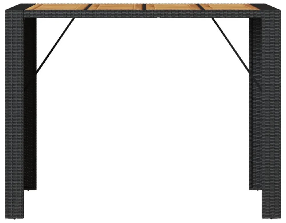 fekete polyrattan kerti bárasztal akácfa lappal 145x80x110 cm