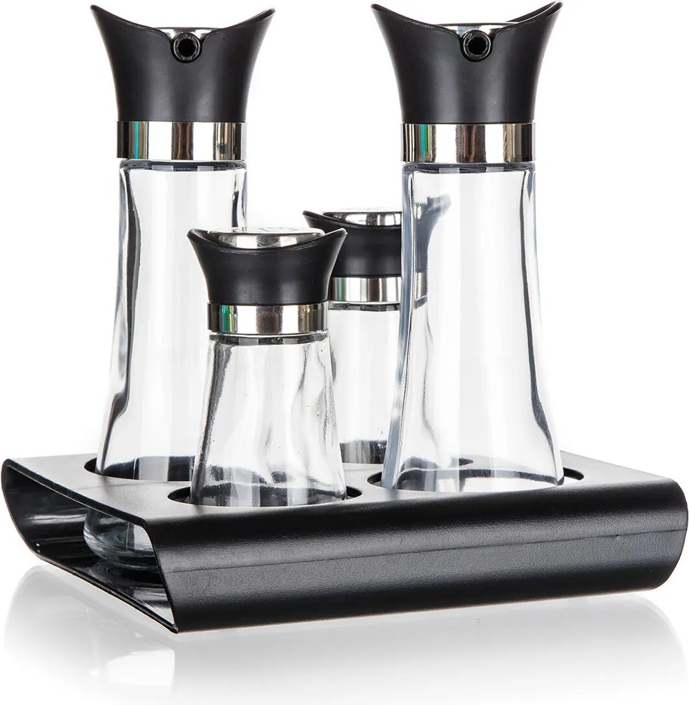 só- és borsszóró+olaj- és ecettartó üveg/PH, állvánnyal Kiváló (5 db)