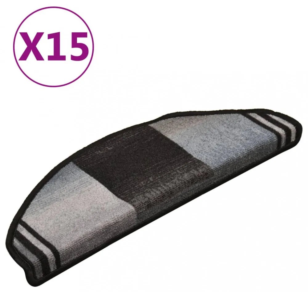 15 db fekete-szürke öntapadó lépcsőszőnyeg 65 x 21 x 4 cm