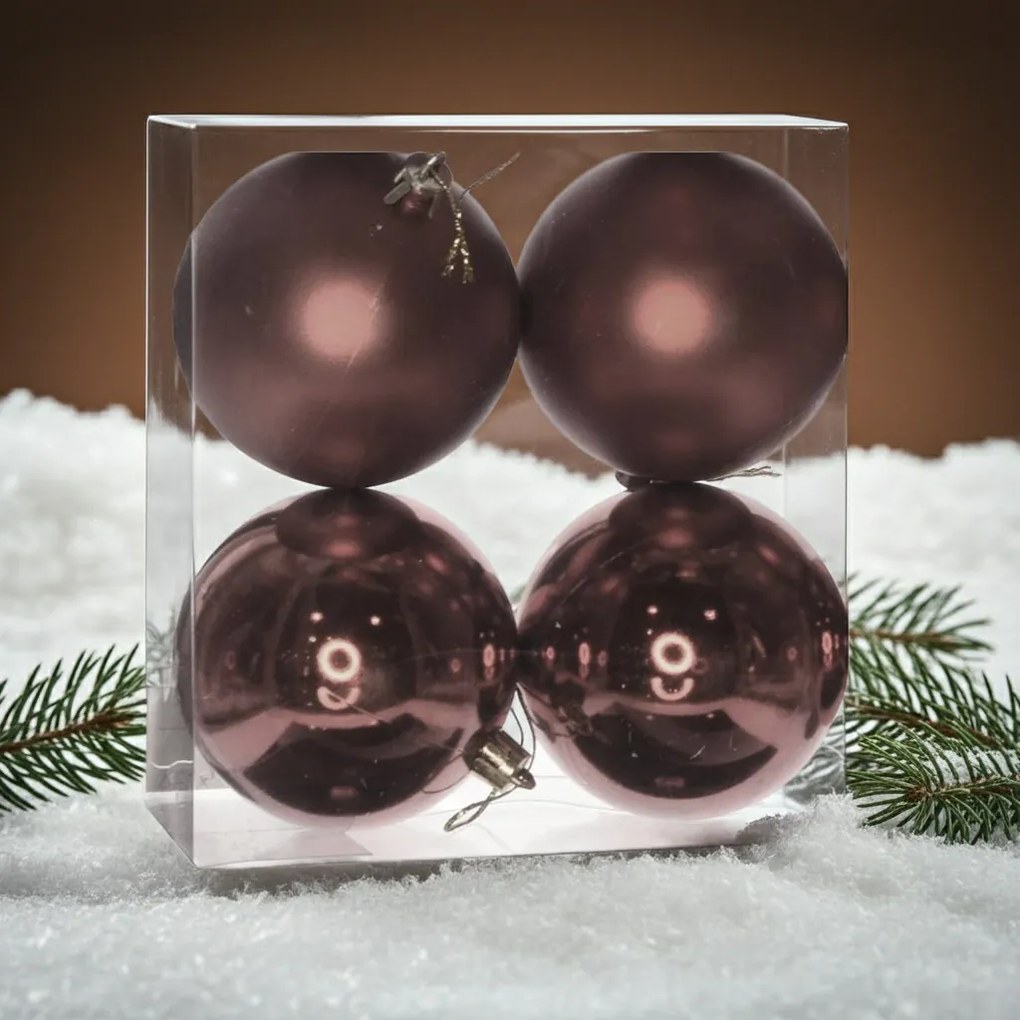 Barna műanyag karácsonyi gömb szett 4x10cm
