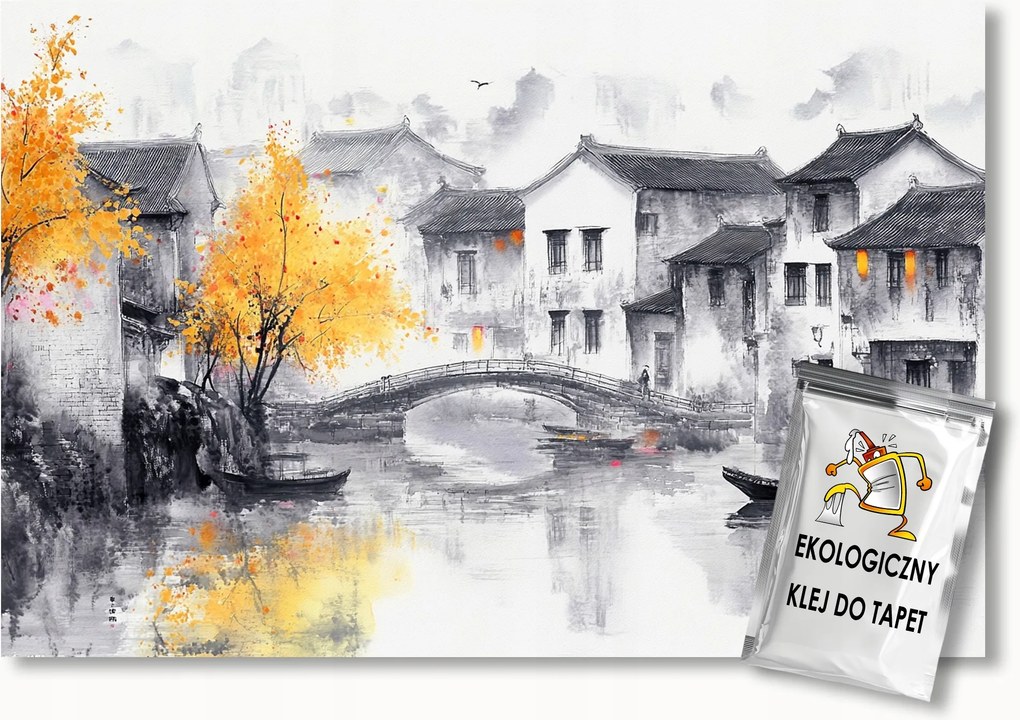 Fotótapéta Flizelina Tájkép Ázsia Kína Falu Folyó Híd 150x105 ragasztó