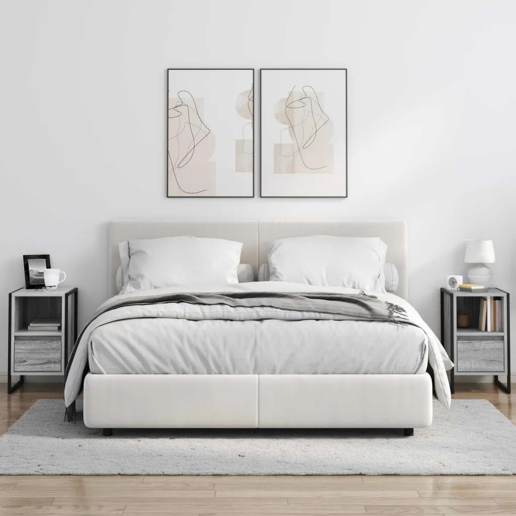 vidaXL Éjjeli asztal fiókkal Szürke Sonoma 39,5 x 30 x 50 cm Faanyag