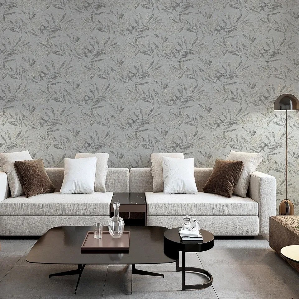 Arthouse Signature 2 Luxury Leaf ezüst-szürke leveles texturált vinyl tapéta – 299302